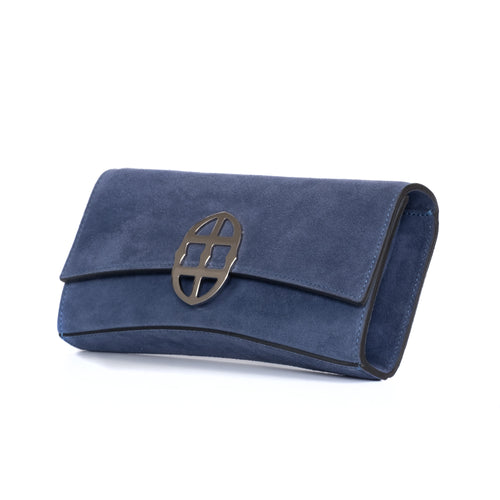 La Tremenda Amaltea Pochette|Colore:Blu suede - Logo Argento