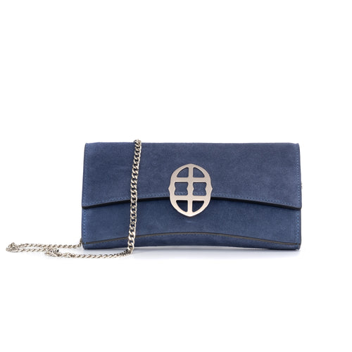 La Tremenda Amaltea Pochette|Colore:Blu suede - Logo Argento