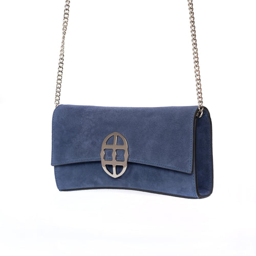 La Tremenda Amaltea Pochette|Colore:Blu suede - Logo Argento