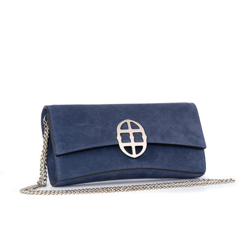 La Tremenda Amaltea Pochette|Colore:Blu suede - Logo Argento