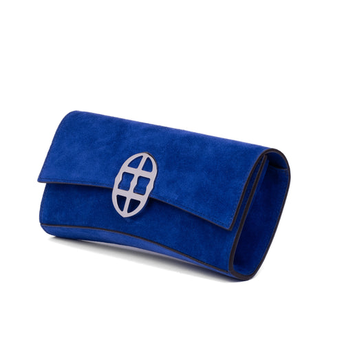 La Tremenda Amaltea Pochette|Colore:Bluette suede - Logo Argento