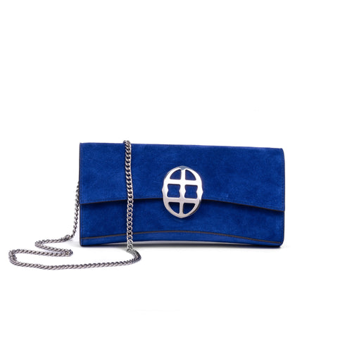 La Tremenda Amaltea Pochette|Colore:Bluette suede - Logo Argento