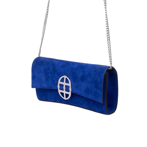 La Tremenda Amaltea Pochette|Colore:Bluette suede - Logo Argento
