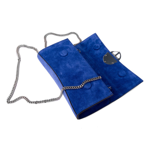 La Tremenda Amaltea Pochette|Colore:Bluette suede - Logo Argento