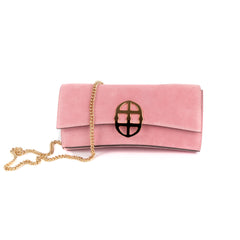 La Tremenda Amaltea Pochette|Colore:Rosa suede - Logo Oro