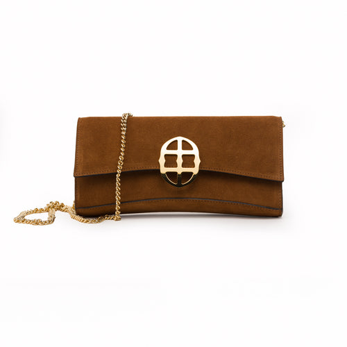 La Tremenda Amaltea Pochette|Colore:Castagna suede - Logo Oro