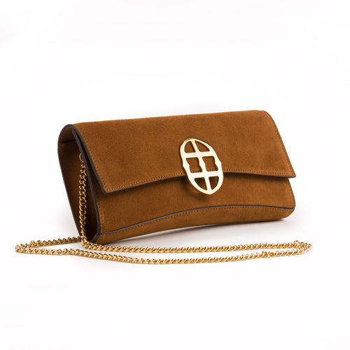 La Tremenda Amaltea Pochette|Colore:Castagna suede - Logo Oro