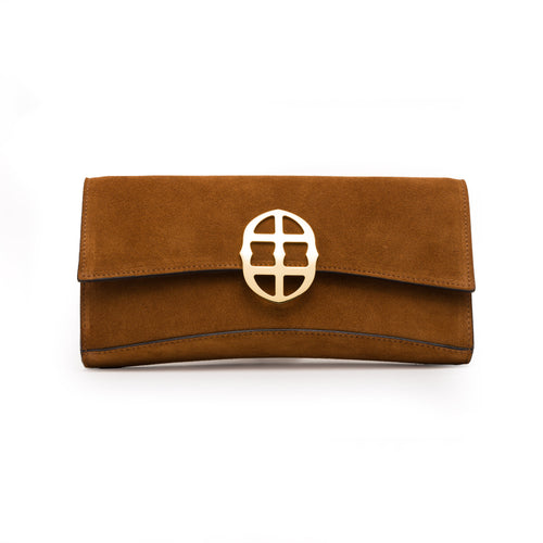 La Tremenda Amaltea Pochette|Colore:Castagna suede - Logo Oro