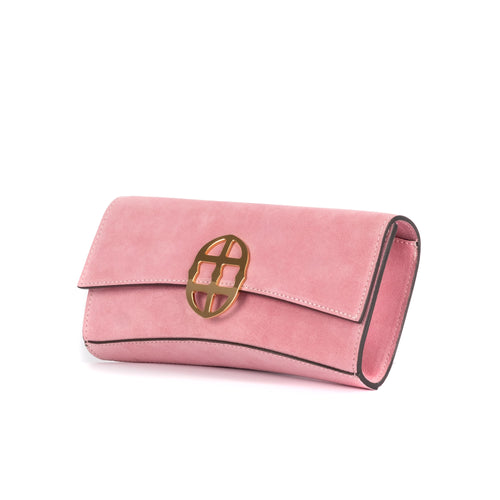 La Tremenda Amaltea Pochette|Colore:Rosa suede - Logo Oro