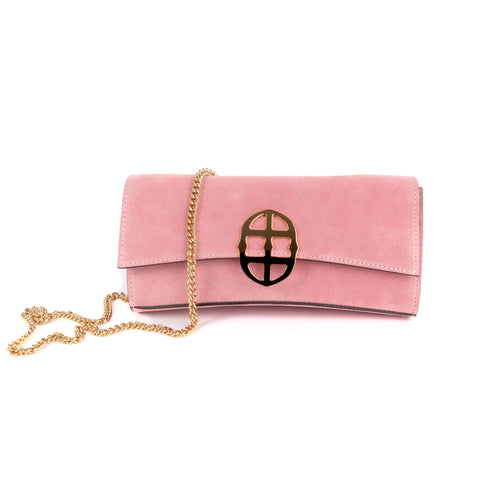 La Tremenda Amaltea Pochette|Colore:Rosa suede - Logo Oro